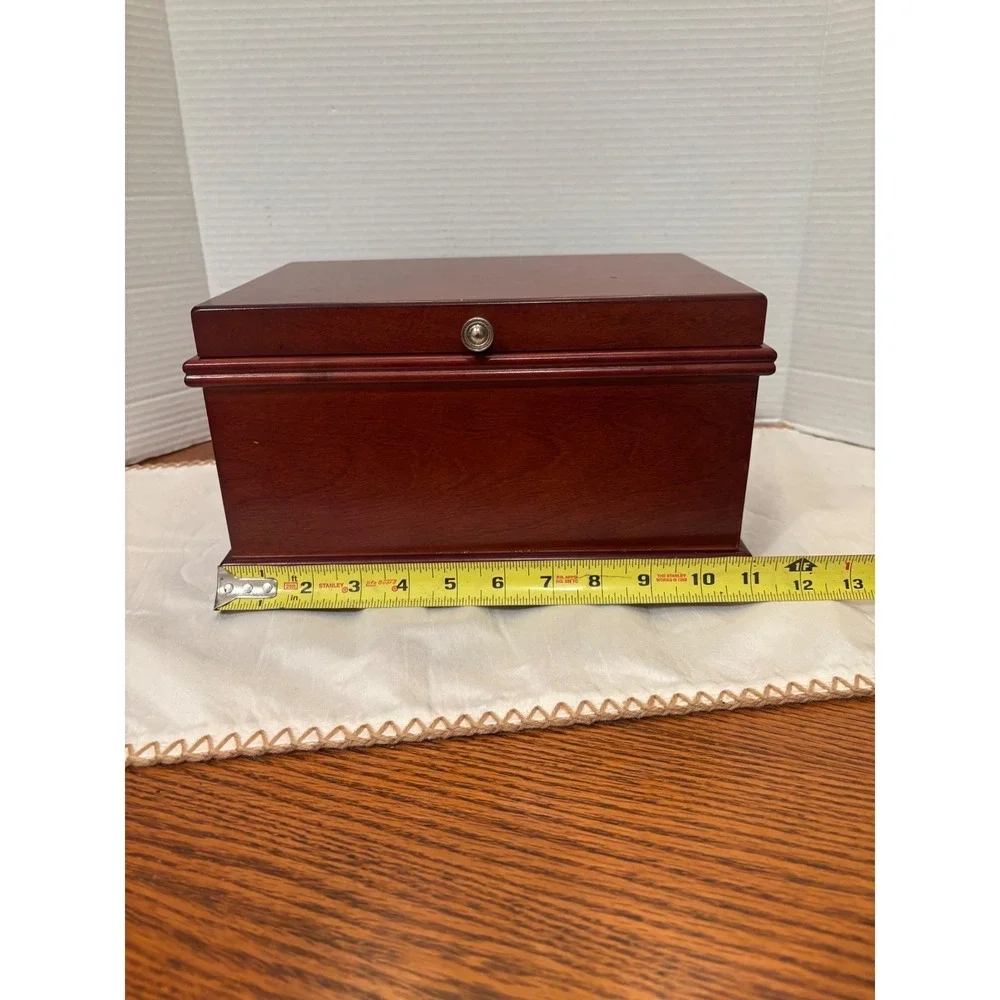 Reed & Barton Mahogany Finish Wood Jewelry Box Mirror Removable Tray Footed 2010